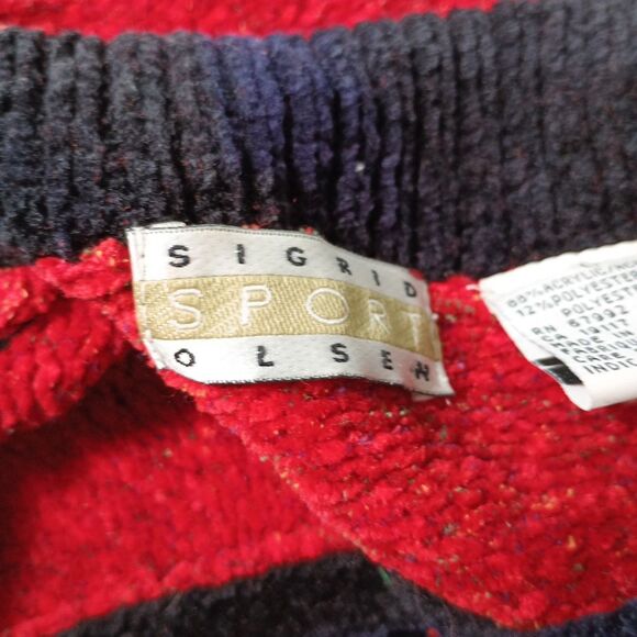 Sigrid Olsen Sport Red Chenille Sweater L Nordic Tree Knit Pullover Christmas - Picture 9 of 14